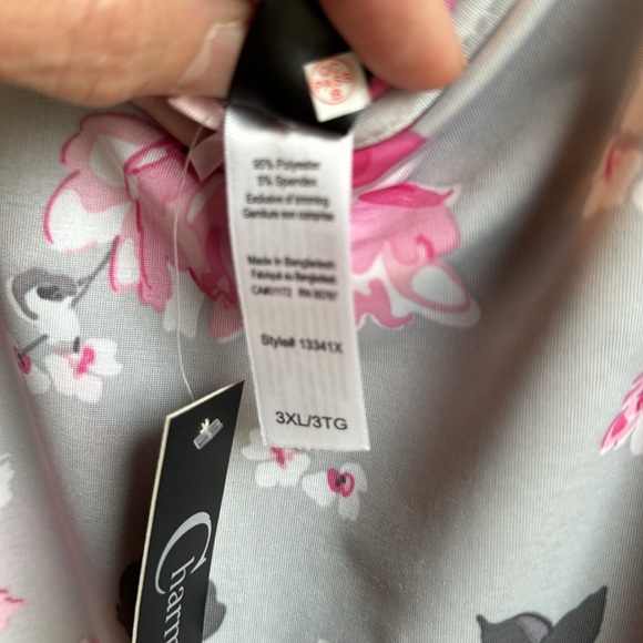 NWT CHARMOUR COOL GRAY FLORAL CHEMISE PJ GOWN 3X - Picture 7 of 7